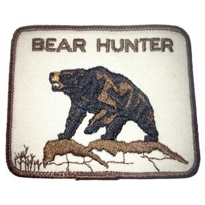 Vintage Bear Hunter Patch Embroidered‎ Iron On Wildlife Outdoorsman